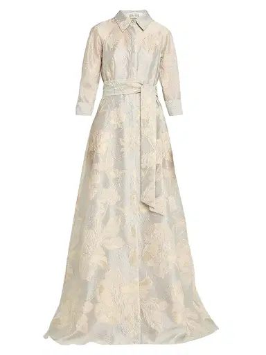 Teri Jon by Rickie Freeman Women's Floral Metallic Jacquard Shirtdress Gown - Plat Gold - Size 16 | Thumbnail 1 Teri Jon by Rickie Freeman Women's Floral Metallic Jacquard Shirtdress Gown - Plat Gold - Size 16 | Thumbnail 1
