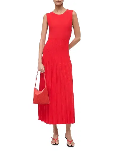 Staud Women's Elyse Pleated Midi-Dress - Red Rose - Size Large | Thumbnail 2 Staud Women's Elyse Pleated Midi-Dress - Red Rose - Size Large | Thumbnail 2
