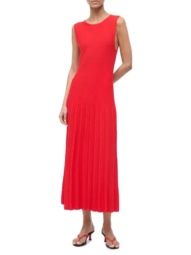 Staud Women's Elyse Pleated Midi-Dress - Red Rose - Size Large | Thumbnail 3 Staud Women's Elyse Pleated Midi-Dress - Red Rose - Size Large | Thumbnail 3