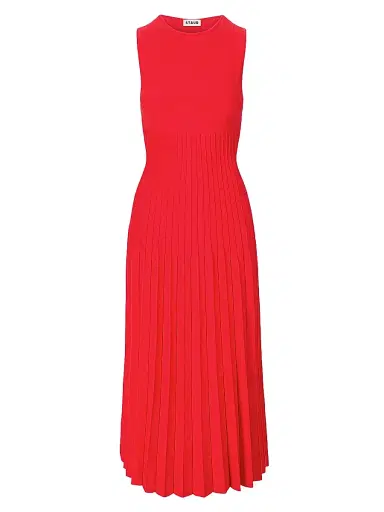 Staud Women's Elyse Pleated Midi-Dress - Red Rose - Size Large | Thumbnail 1 Staud Women's Elyse Pleated Midi-Dress - Red Rose - Size Large | Thumbnail 1