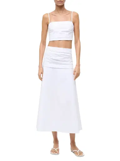 Staud Women's Lorenzo Pleated Stretch-Cotton Crop Top - White - Size XL | Thumbnail 2 Staud Women's Lorenzo Pleated Stretch-Cotton Crop Top - White - Size XL | Thumbnail 2