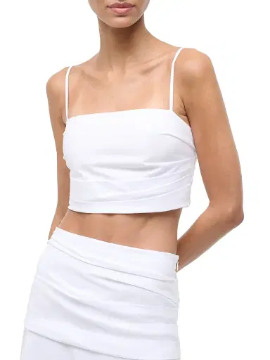 Staud Women's Lorenzo Pleated Stretch-Cotton Crop Top - White - Size XL | Thumbnail 3 Staud Women's Lorenzo Pleated Stretch-Cotton Crop Top - White - Size XL | Thumbnail 3