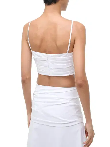 Staud Women's Lorenzo Pleated Stretch-Cotton Crop Top - White - Size XL | Thumbnail 4 Staud Women's Lorenzo Pleated Stretch-Cotton Crop Top - White - Size XL | Thumbnail 4