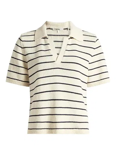 Frame Women's Striped Cotton Polo Shirt - Cream Multi - Size XL | Thumbnail 1 Frame Women's Striped Cotton Polo Shirt - Cream Multi - Size XL | Thumbnail 1