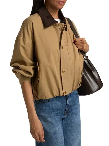 FRAME Women's The Cord Bubble-Hem Cotton-Blend Jacket - Camel | Thumbnail 4 FRAME Women's The Cord Bubble-Hem Cotton-Blend Jacket - Camel | Thumbnail 4