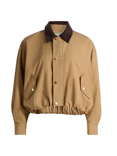 FRAME Women's The Cord Bubble-Hem Cotton-Blend Jacket - Camel | Thumbnail 1 FRAME Women's The Cord Bubble-Hem Cotton-Blend Jacket - Camel | Thumbnail 1