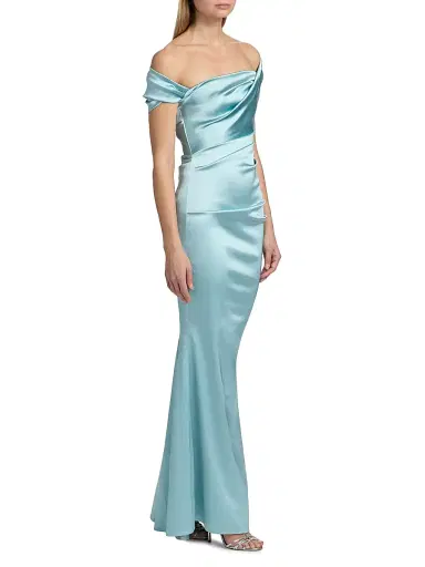 Talbot Runhof Women's Asymmetric Draped Satin Gown - Baby Blue - Size 4 | Thumbnail 2 Talbot Runhof Women's Asymmetric Draped Satin Gown - Baby Blue - Size 4 | Thumbnail 2