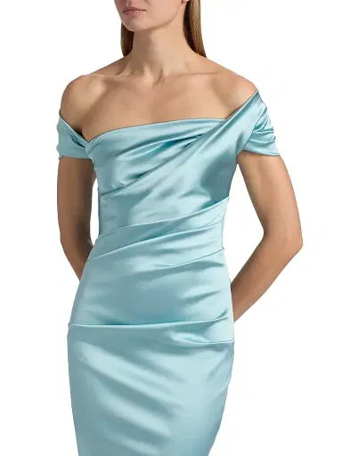 Talbot Runhof Women's Asymmetric Draped Satin Gown - Baby Blue - Size 4 | Thumbnail 6 Talbot Runhof Women's Asymmetric Draped Satin Gown - Baby Blue - Size 4 | Thumbnail 6