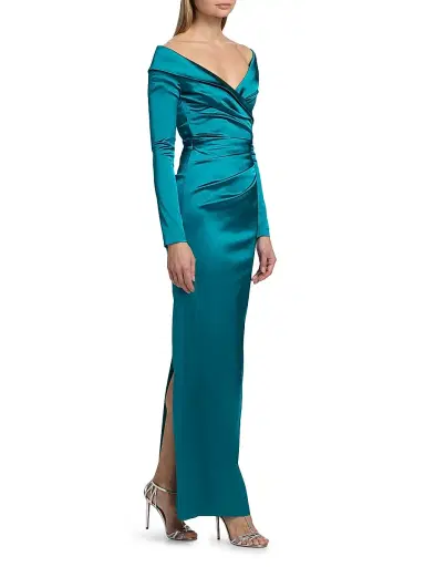 Talbot Runhof Women's Satin Long-Sleeve Column Gown - Bay - Size 4 | Thumbnail 2 Talbot Runhof Women's Satin Long-Sleeve Column Gown - Bay - Size 4 | Thumbnail 2