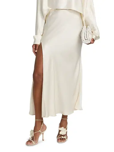 LAPOINTE Women's Satin Bias Slit Midi-Skirt - Cream | Thumbnail 3 LAPOINTE Women's Satin Bias Slit Midi-Skirt - Cream | Thumbnail 3