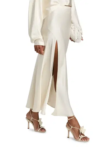 LAPOINTE Women's Satin Bias Slit Midi-Skirt - Cream | Thumbnail 4 LAPOINTE Women's Satin Bias Slit Midi-Skirt - Cream | Thumbnail 4