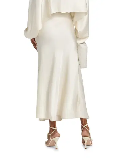 LAPOINTE Women's Satin Bias Slit Midi-Skirt - Cream | Thumbnail 5 LAPOINTE Women's Satin Bias Slit Midi-Skirt - Cream | Thumbnail 5