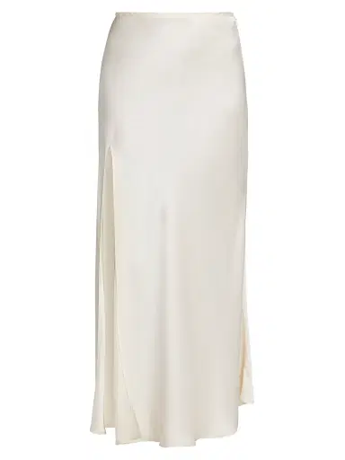 LAPOINTE Women's Satin Bias Slit Midi-Skirt - Cream | Thumbnail 1 LAPOINTE Women's Satin Bias Slit Midi-Skirt - Cream | Thumbnail 1