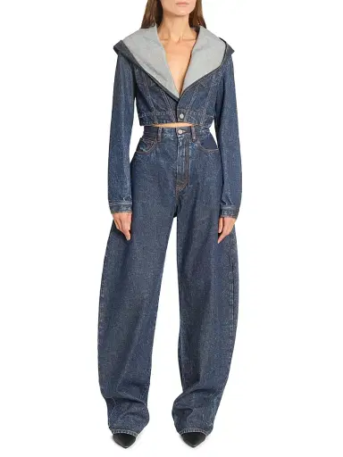 ALAIA Women's Round Contrast-Topstitch Barrel-Leg Jeans - Dock Blue | Thumbnail 2 ALAIA Women's Round Contrast-Topstitch Barrel-Leg Jeans - Dock Blue | Thumbnail 2
