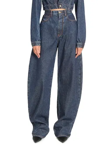 ALAIA Women's Round Contrast-Topstitch Barrel-Leg Jeans - Dock Blue | Thumbnail 3 ALAIA Women's Round Contrast-Topstitch Barrel-Leg Jeans - Dock Blue | Thumbnail 3