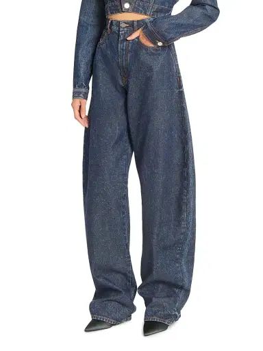 ALAIA Women's Round Contrast-Topstitch Barrel-Leg Jeans - Dock Blue | Thumbnail 4 ALAIA Women's Round Contrast-Topstitch Barrel-Leg Jeans - Dock Blue | Thumbnail 4