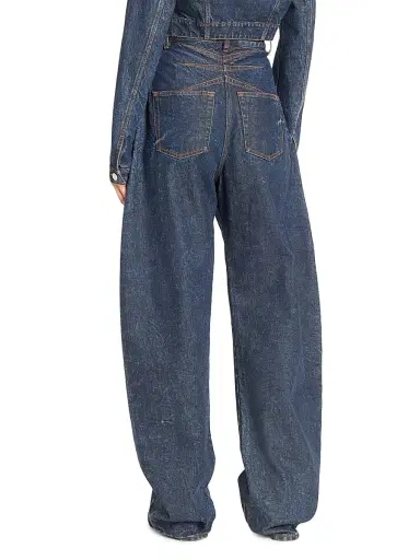 ALAIA Women's Round Contrast-Topstitch Barrel-Leg Jeans - Dock Blue | Thumbnail 5 ALAIA Women's Round Contrast-Topstitch Barrel-Leg Jeans - Dock Blue | Thumbnail 5