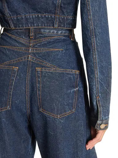 ALAIA Women's Round Contrast-Topstitch Barrel-Leg Jeans - Dock Blue | Thumbnail 6 ALAIA Women's Round Contrast-Topstitch Barrel-Leg Jeans - Dock Blue | Thumbnail 6