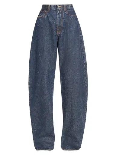ALAIA Women's Round Contrast-Topstitch Barrel-Leg Jeans - Dock Blue | Thumbnail 1 ALAIA Women's Round Contrast-Topstitch Barrel-Leg Jeans - Dock Blue | Thumbnail 1