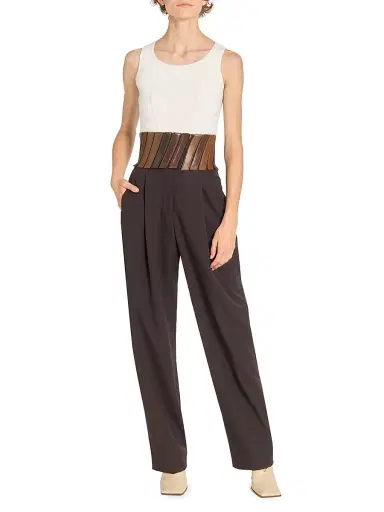Alaïa Women's Wool Pleated-Front Belted Pants - Ebene - Size 12 | Thumbnail 2 Alaïa Women's Wool Pleated-Front Belted Pants - Ebene - Size 12 | Thumbnail 2
