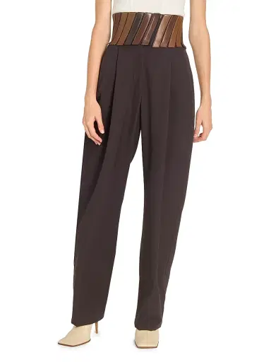 Alaïa Women's Wool Pleated-Front Belted Pants - Ebene - Size 12 | Thumbnail 3 Alaïa Women's Wool Pleated-Front Belted Pants - Ebene - Size 12 | Thumbnail 3