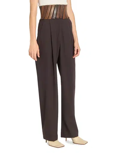 Alaïa Women's Wool Pleated-Front Belted Pants - Ebene - Size 12 | Thumbnail 4 Alaïa Women's Wool Pleated-Front Belted Pants - Ebene - Size 12 | Thumbnail 4