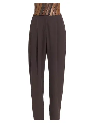 Alaïa Women's Wool Pleated-Front Belted Pants - Ebene - Size 12 | Thumbnail 1 Alaïa Women's Wool Pleated-Front Belted Pants - Ebene - Size 12 | Thumbnail 1