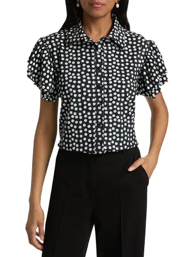 Chiara Boni La Petite Robe Women's Jin Polka Dot Flutter Sleeve Top - Bette Small Black | Thumbnail 3 Chiara Boni La Petite Robe Women's Jin Polka Dot Flutter Sleeve Top - Bette Small Black | Thumbnail 3