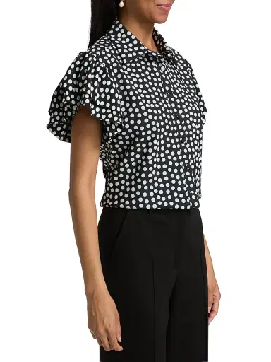Chiara Boni La Petite Robe Women's Jin Polka Dot Flutter Sleeve Top - Bette Small Black | Thumbnail 4 Chiara Boni La Petite Robe Women's Jin Polka Dot Flutter Sleeve Top - Bette Small Black | Thumbnail 4