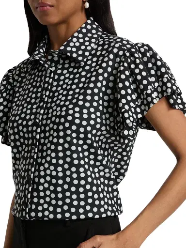 Chiara Boni La Petite Robe Women's Jin Polka Dot Flutter Sleeve Top - Bette Small Black | Thumbnail 6 Chiara Boni La Petite Robe Women's Jin Polka Dot Flutter Sleeve Top - Bette Small Black | Thumbnail 6
