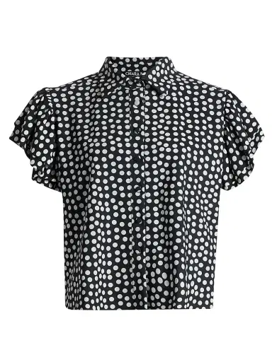 Chiara Boni La Petite Robe Women's Jin Polka Dot Flutter Sleeve Top - Bette Small Black | Thumbnail 1 Chiara Boni La Petite Robe Women's Jin Polka Dot Flutter Sleeve Top - Bette Small Black | Thumbnail 1