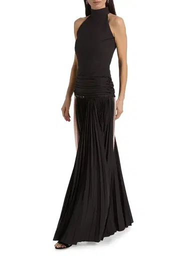 Chiara Boni La Petite Robe Women's Etani Plisse Drop-Waist Halter Gown | Thumbnail 2 Chiara Boni La Petite Robe Women's Etani Plisse Drop-Waist Halter Gown | Thumbnail 2