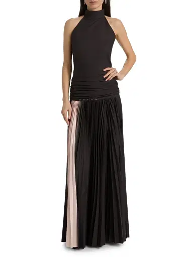 Chiara Boni La Petite Robe Women's Etani Plisse Drop-Waist Halter Gown | Thumbnail 3 Chiara Boni La Petite Robe Women's Etani Plisse Drop-Waist Halter Gown | Thumbnail 3