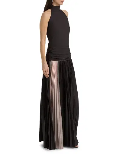 Chiara Boni La Petite Robe Women's Etani Plisse Drop-Waist Halter Gown | Thumbnail 4 Chiara Boni La Petite Robe Women's Etani Plisse Drop-Waist Halter Gown | Thumbnail 4