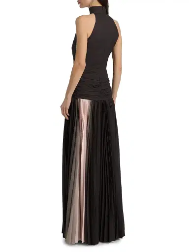 Chiara Boni La Petite Robe Women's Etani Plisse Drop-Waist Halter Gown | Thumbnail 5 Chiara Boni La Petite Robe Women's Etani Plisse Drop-Waist Halter Gown | Thumbnail 5