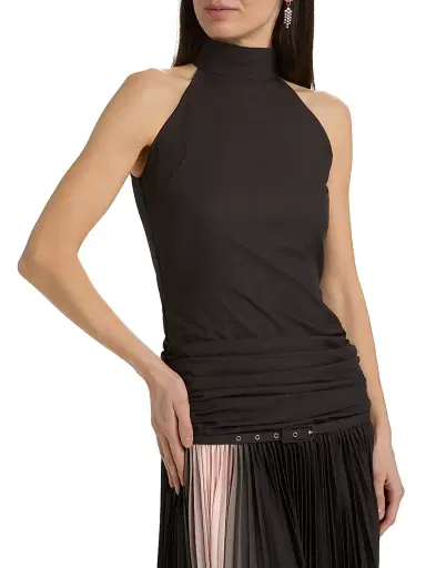 Chiara Boni La Petite Robe Women's Etani Plisse Drop-Waist Halter Gown | Thumbnail 6 Chiara Boni La Petite Robe Women's Etani Plisse Drop-Waist Halter Gown | Thumbnail 6
