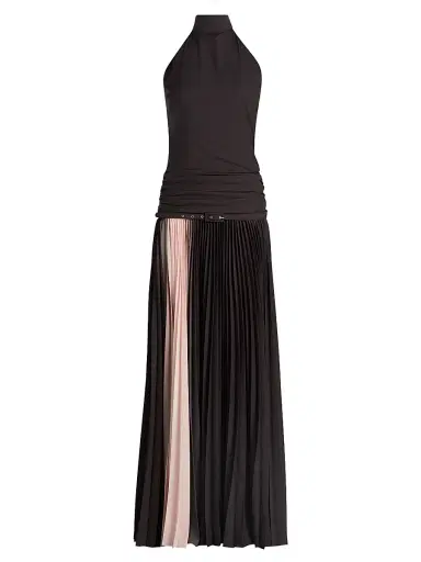 Chiara Boni La Petite Robe Women's Etani Plisse Drop-Waist Halter Gown | Thumbnail 1 Chiara Boni La Petite Robe Women's Etani Plisse Drop-Waist Halter Gown | Thumbnail 1