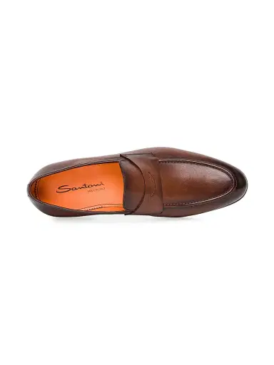 Santoni Men's Leather Penny Loafers - Brown | Thumbnail 3 Santoni Men's Leather Penny Loafers - Brown | Thumbnail 3