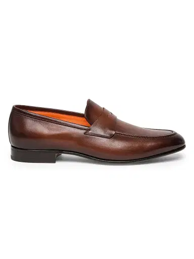 Santoni Men's Leather Penny Loafers - Brown | Thumbnail 1 Santoni Men's Leather Penny Loafers - Brown | Thumbnail 1