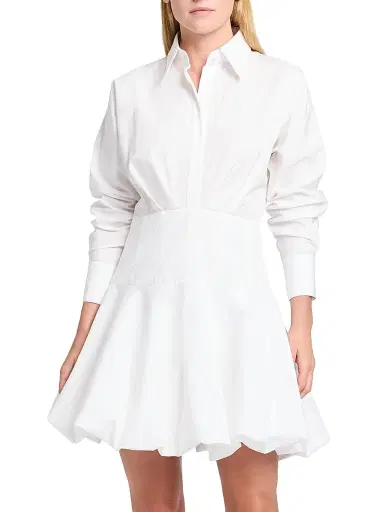 TWP Women's Mila Cotton Poplin Bubble-Hem Mini-Shirtdress - White | Thumbnail 2 TWP Women's Mila Cotton Poplin Bubble-Hem Mini-Shirtdress - White | Thumbnail 2