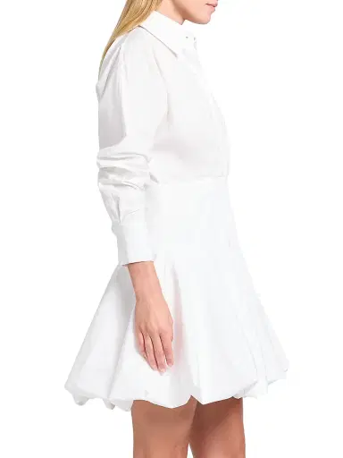 TWP Women's Mila Cotton Poplin Bubble-Hem Mini-Shirtdress - White | Thumbnail 3 TWP Women's Mila Cotton Poplin Bubble-Hem Mini-Shirtdress - White | Thumbnail 3