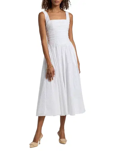 Markarian Women's Maeve Ruched Eyelet Cotton Midi-Dress - White Floral Eyelet | Thumbnail 3 Markarian Women's Maeve Ruched Eyelet Cotton Midi-Dress - White Floral Eyelet | Thumbnail 3