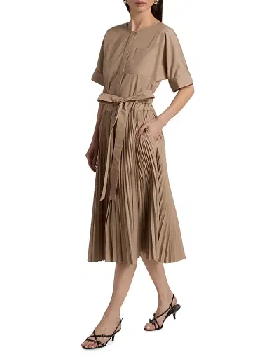 Kobi Halperin Women's Loretta Pleated Cotton-Blend Shirtdress - Khaki | Thumbnail 2 Kobi Halperin Women's Loretta Pleated Cotton-Blend Shirtdress - Khaki | Thumbnail 2