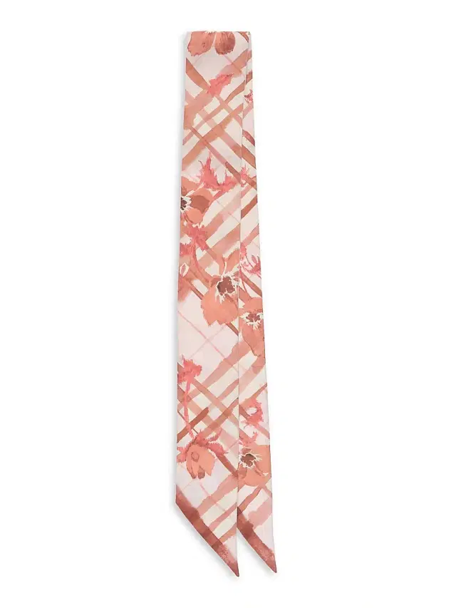 Women's Floral Checked Silk Skinny Scarf - Quartz Pink Women's Floral Checked Silk Skinny Scarf - Quartz Pink