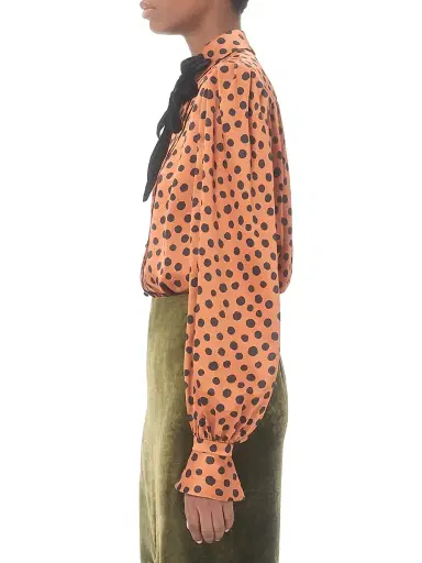 Valentino Garavani Women's Crepe Satin Shirt with Plus De Pois Dalmata Print - Brown Black | Thumbnail 3 Valentino Garavani Women's Crepe Satin Shirt with Plus De Pois Dalmata Print - Brown Black | Thumbnail 3