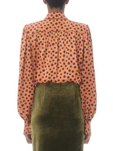 Valentino Garavani Women's Crepe Satin Shirt with Plus De Pois Dalmata Print - Brown Black | Thumbnail 4 Valentino Garavani Women's Crepe Satin Shirt with Plus De Pois Dalmata Print - Brown Black | Thumbnail 4