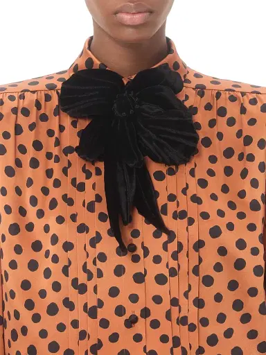 Valentino Garavani Women's Crepe Satin Shirt with Plus De Pois Dalmata Print - Brown Black | Thumbnail 5 Valentino Garavani Women's Crepe Satin Shirt with Plus De Pois Dalmata Print - Brown Black | Thumbnail 5