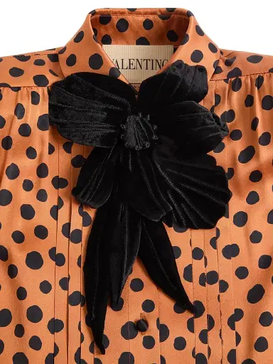 Valentino Garavani Women's Crepe Satin Shirt with Plus De Pois Dalmata Print - Brown Black | Thumbnail 6 Valentino Garavani Women's Crepe Satin Shirt with Plus De Pois Dalmata Print - Brown Black | Thumbnail 6
