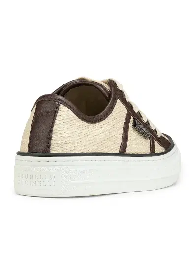 Brunello Cucinelli Women's Micro Leather-Trim Raffia Low-Top Sneakers - Rope | Thumbnail 3 Brunello Cucinelli Women's Micro Leather-Trim Raffia Low-Top Sneakers - Rope | Thumbnail 3