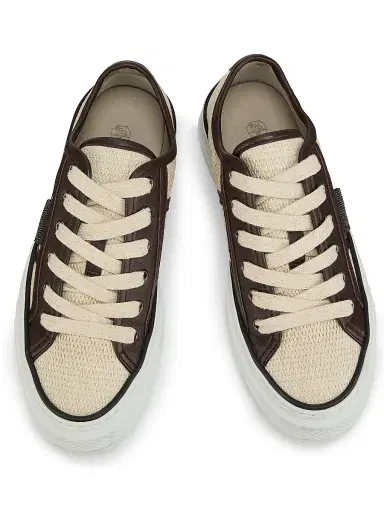 Brunello Cucinelli Women's Micro Leather-Trim Raffia Low-Top Sneakers - Rope | Thumbnail 4 Brunello Cucinelli Women's Micro Leather-Trim Raffia Low-Top Sneakers - Rope | Thumbnail 4